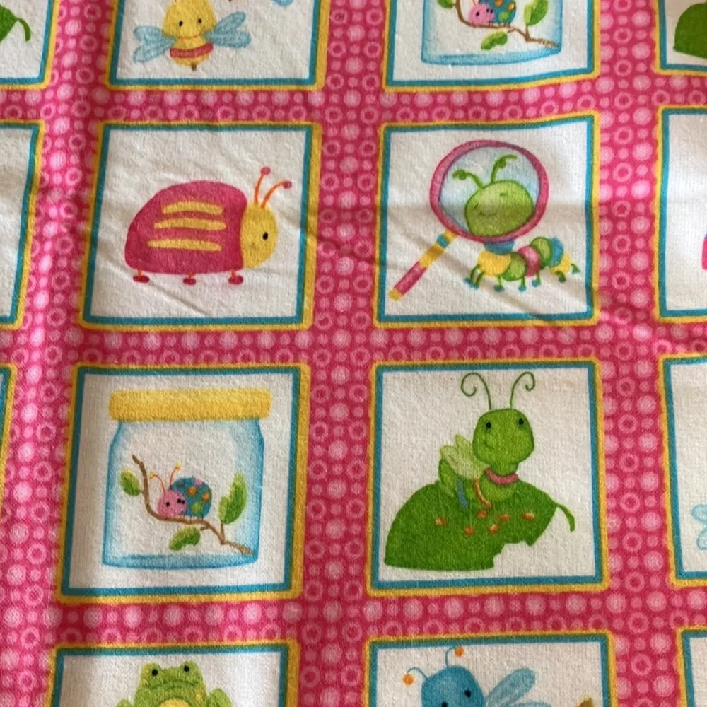 BUNDLE OF 2 SWADDLE FLANNEL BLANKETS. “CUDDLE BUGS” by SHELLY COMISKEY. HANDMADE